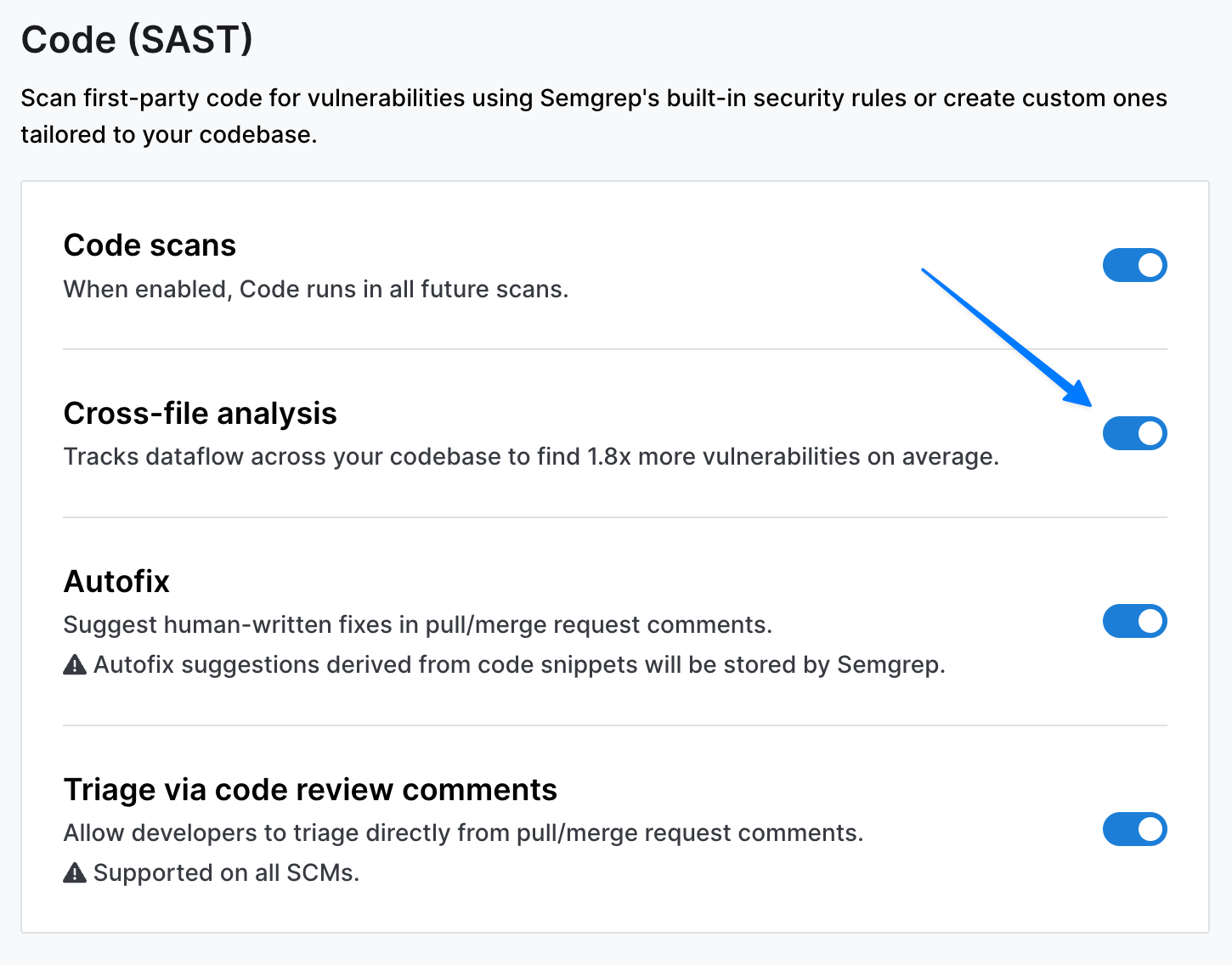 Cross-file analysis toggle